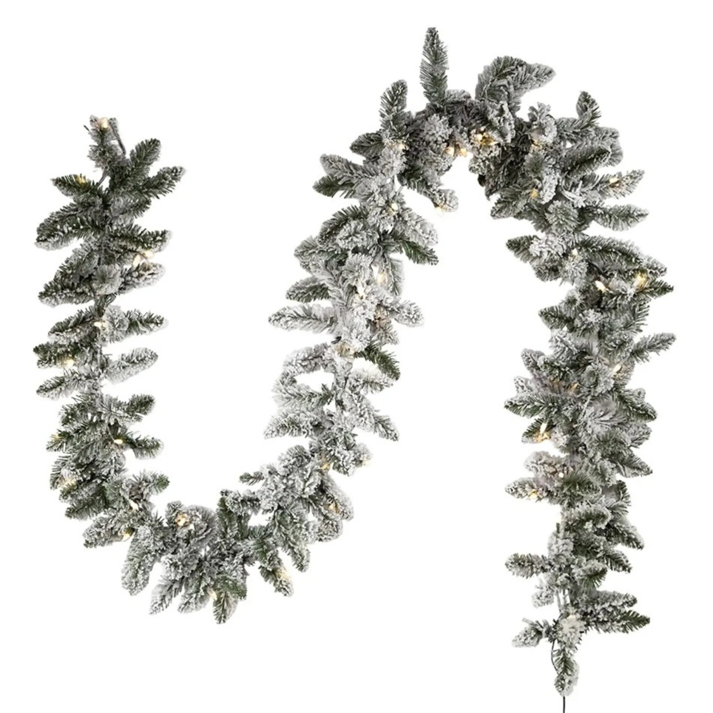 9' X 5.25" Pre-Lit Snow Pine Artificial Christmas Garland, Warm White Lights