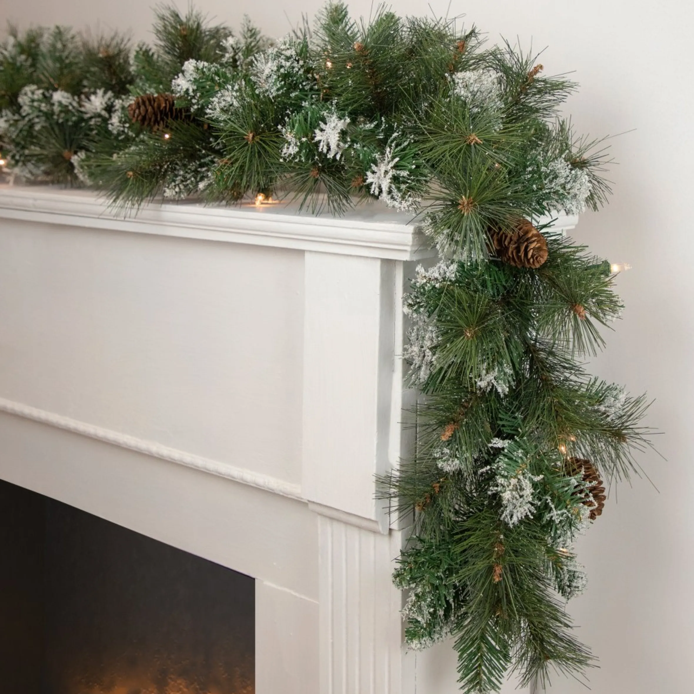 9' X 10" Pre-Lit Snow Valley Pine Artificial Christmas Garland, Clear Lights