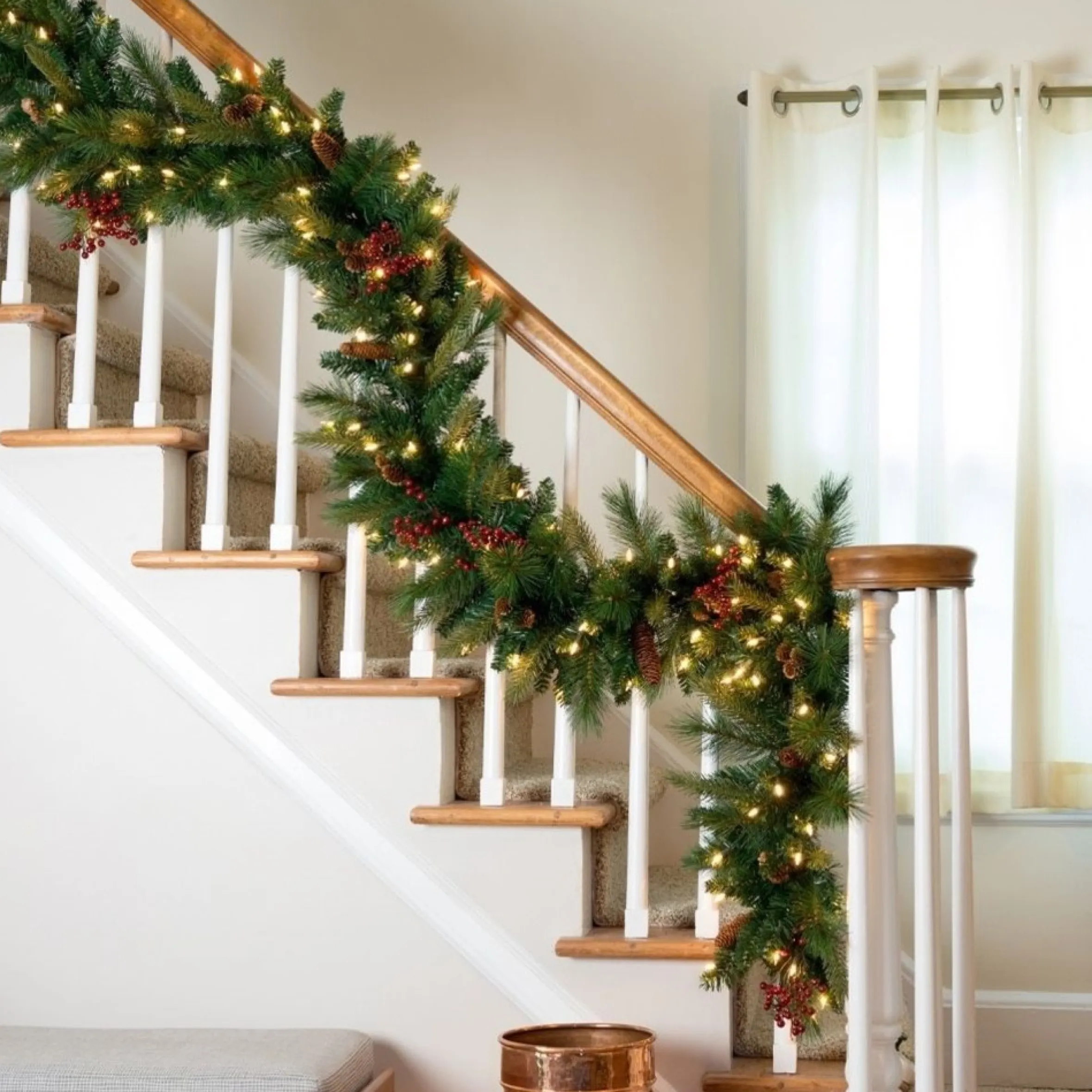 9' X 12" Pre-Lit Woodland Berry Artificial Christmas Garland, Clear Lights