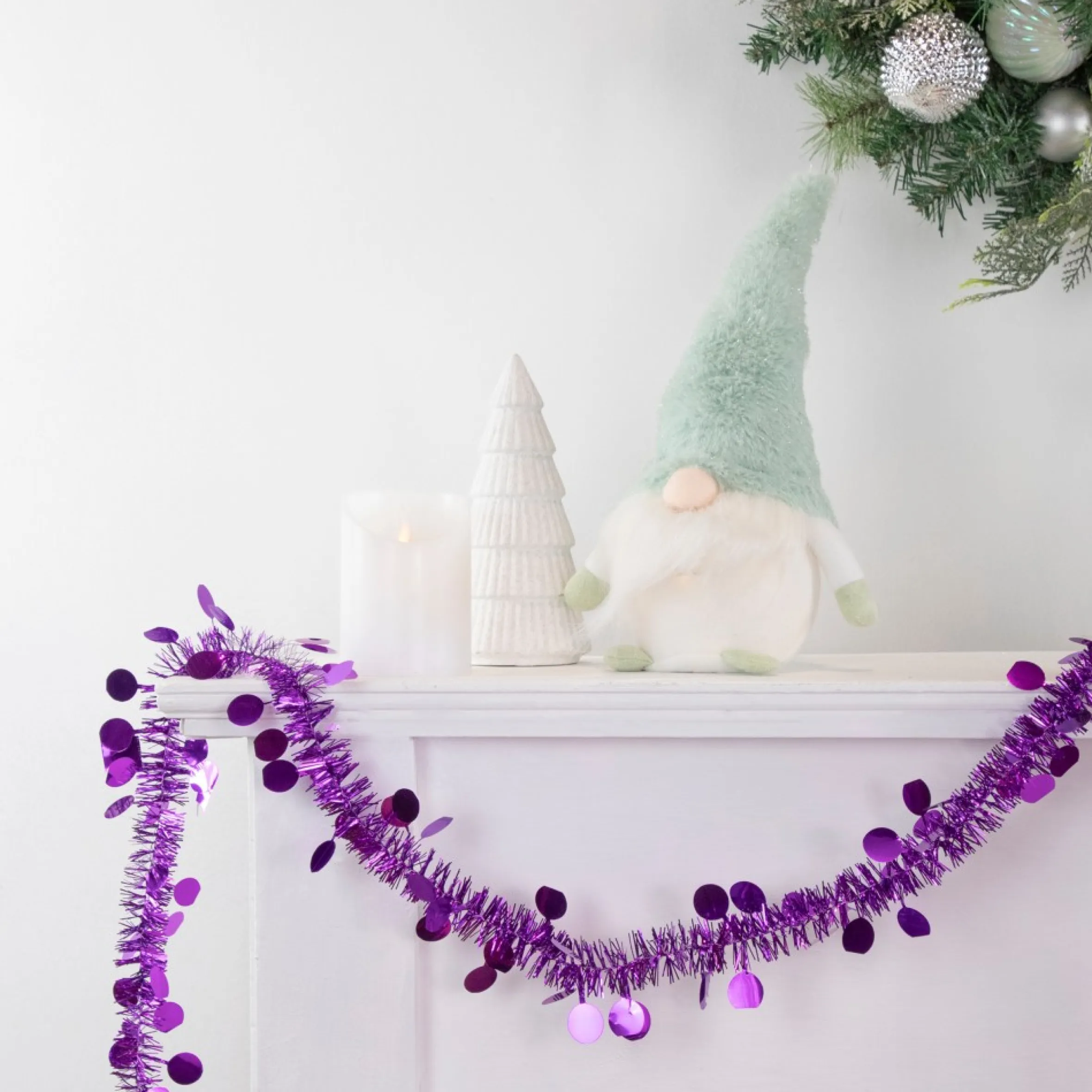 50' X 1.5" Purple Tinsel Christmas Garland With Polka Dots - Unlit