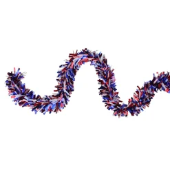 12' X 4" Red And Blue Wide Cut Patriotic Tinsel Christmas Garland - Unlit