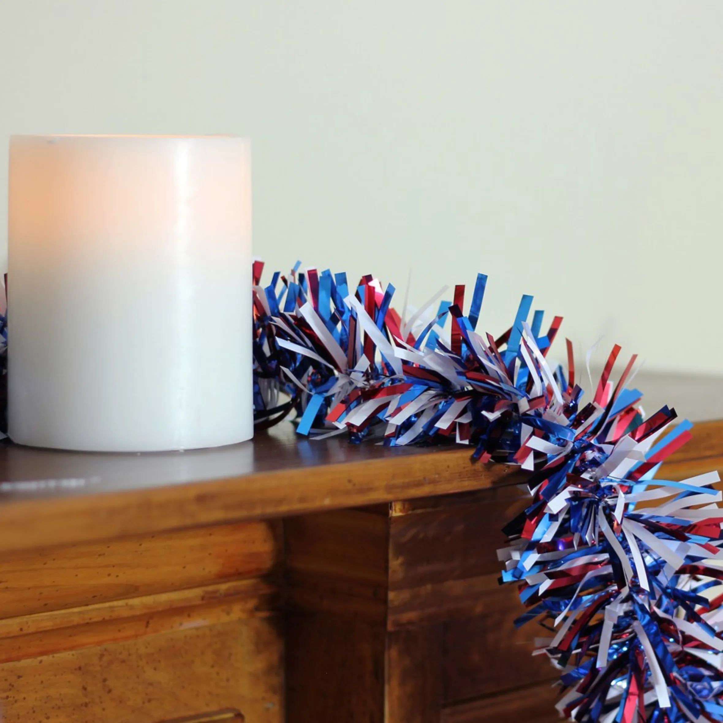 12' X 4" Red And Blue Wide Cut Patriotic Tinsel Christmas Garland - Unlit
