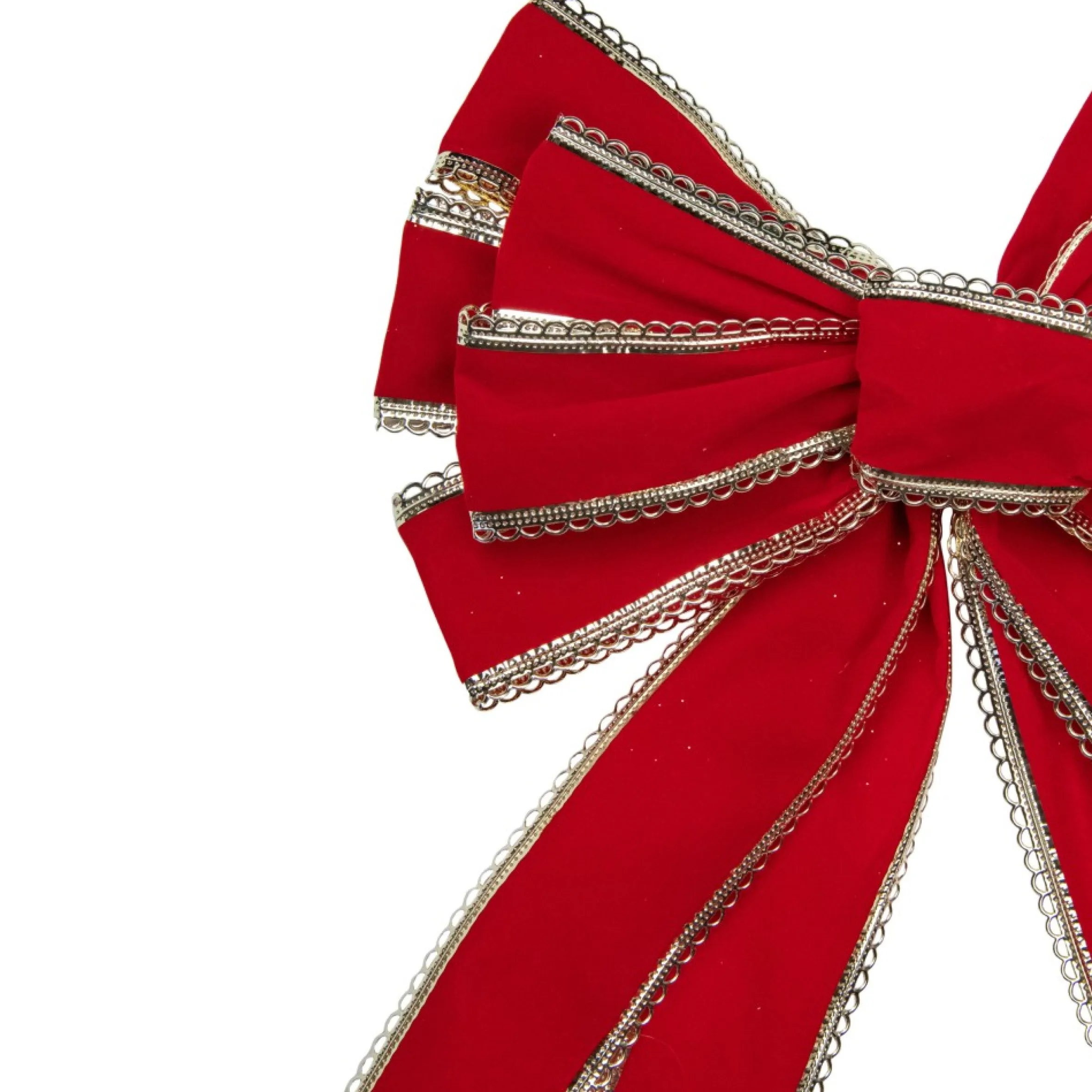 12" X 25" Red And Gold 10 Loop Velvet Christmas Bow Decoration