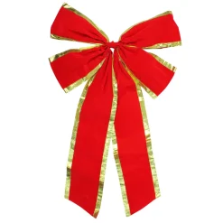 24" X 38" Red And Gold 4-Loop Velveteen Christmas Bow Decoration