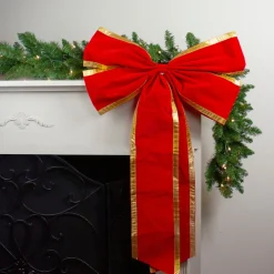 24" X 38" Red And Gold 4-Loop Velveteen Christmas Bow Decoration