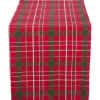 14" X 108" Red And Green Holly Plaid Pattern Rectangular Table Runner