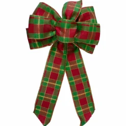 14" X 9" Red And Green Plaid 6 Loop Christmas Bow Decoration