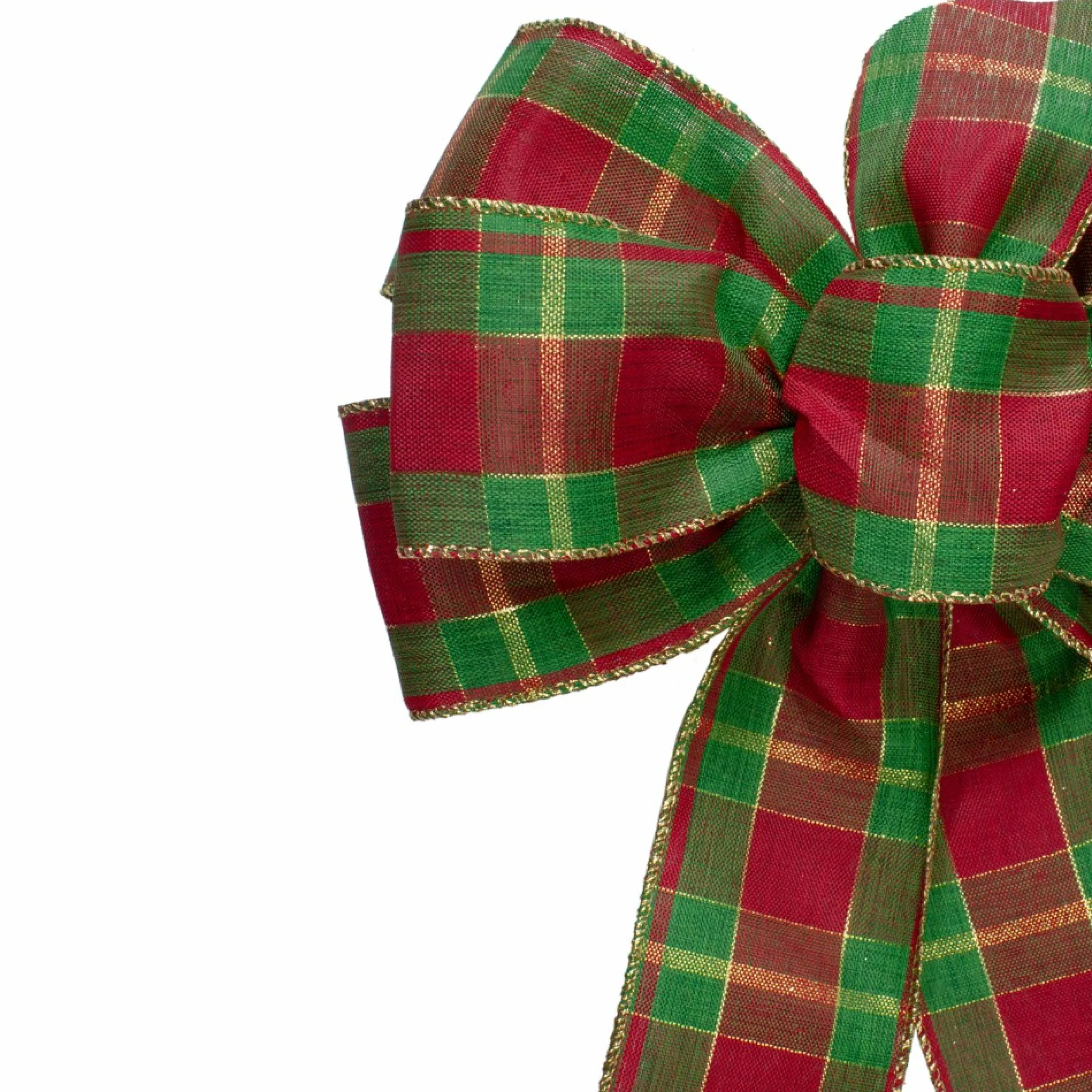 14" X 9" Red And Green Plaid 6 Loop Christmas Bow Decoration