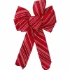 14" X 9" Red And White Striped 6 Loop Christmas Bow Decoration