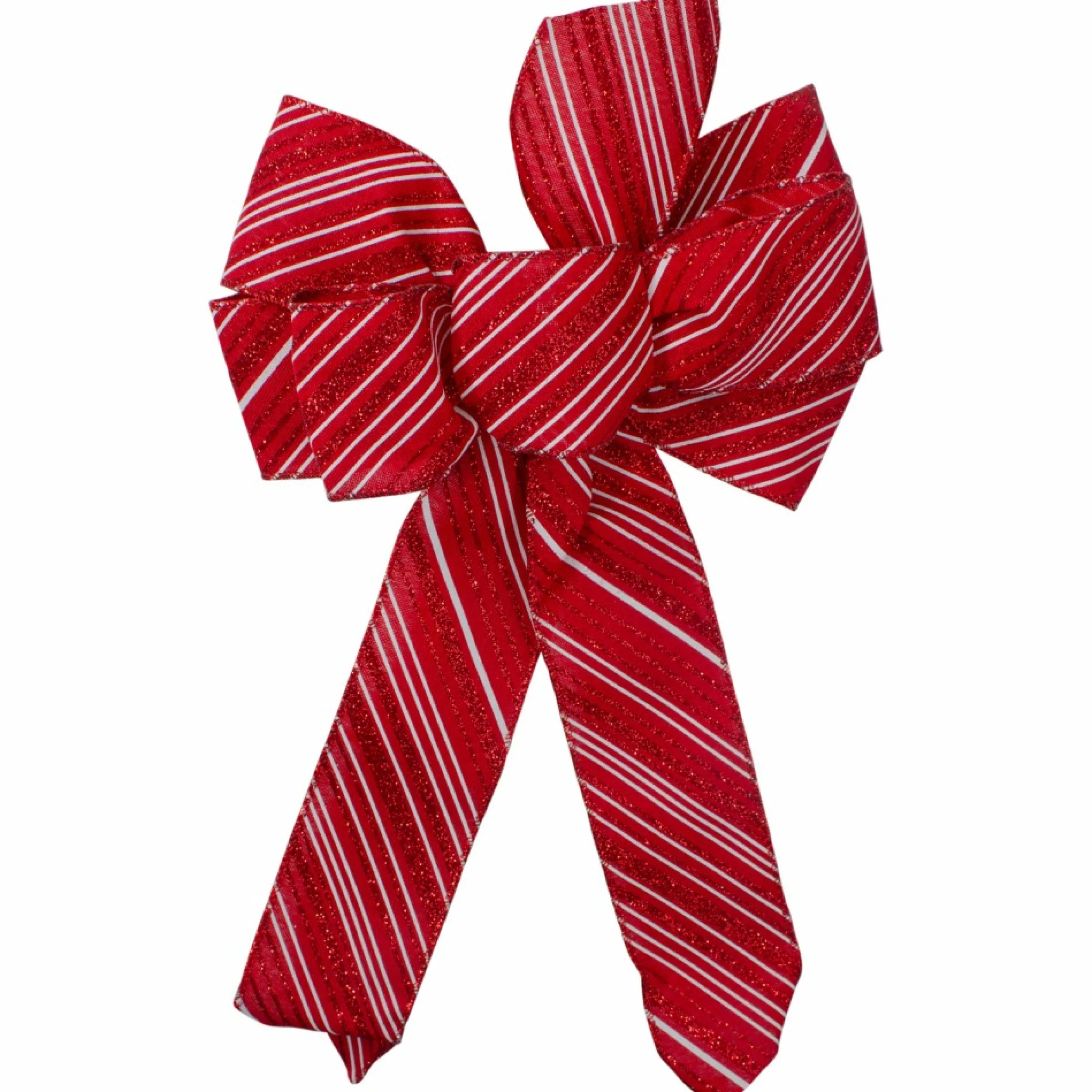 14" X 9" Red And White Striped 6 Loop Christmas Bow Decoration