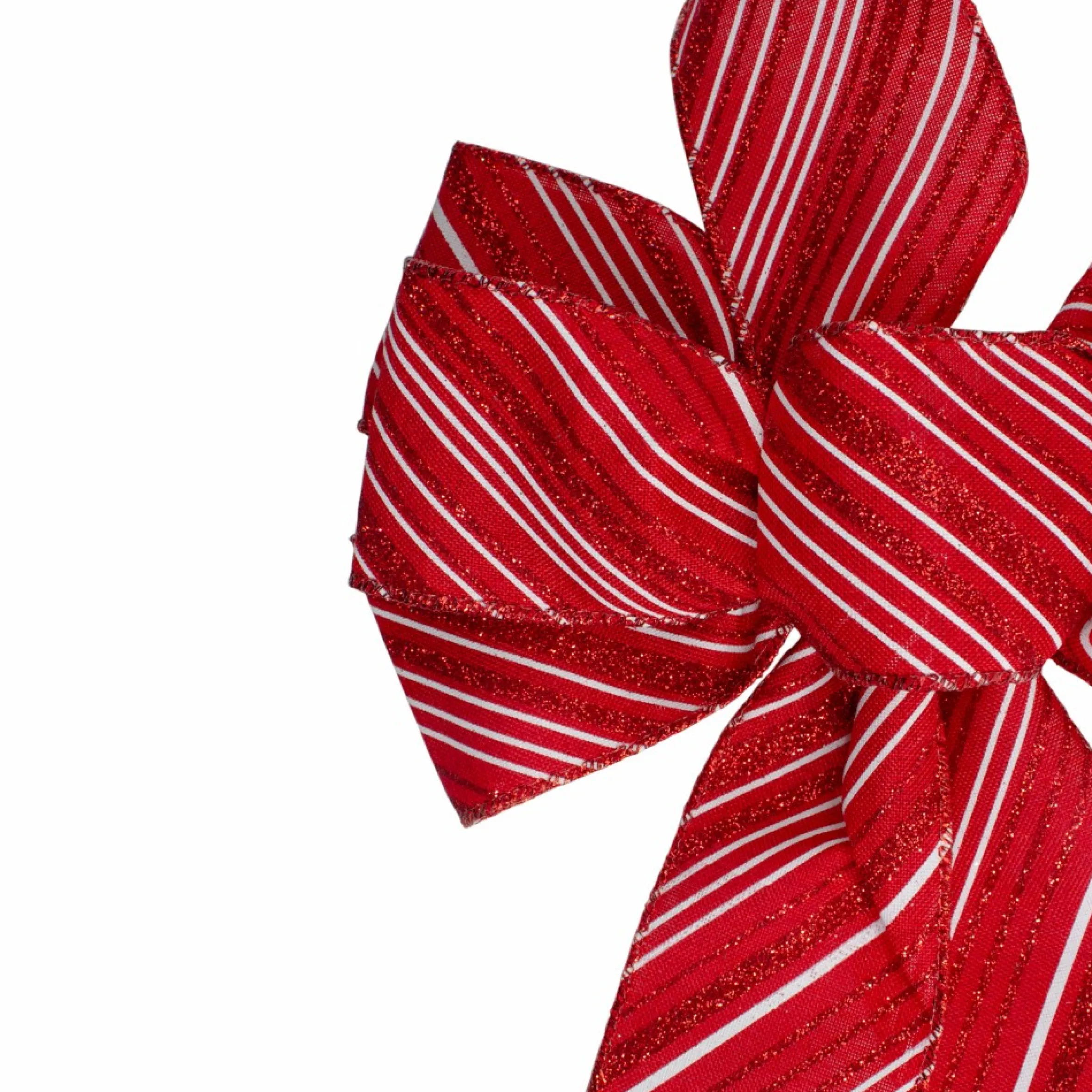 14" X 9" Red And White Striped 6 Loop Christmas Bow Decoration