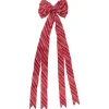 48" X 10" Red And White Striped 16 Loop Christmas Bow Decoration