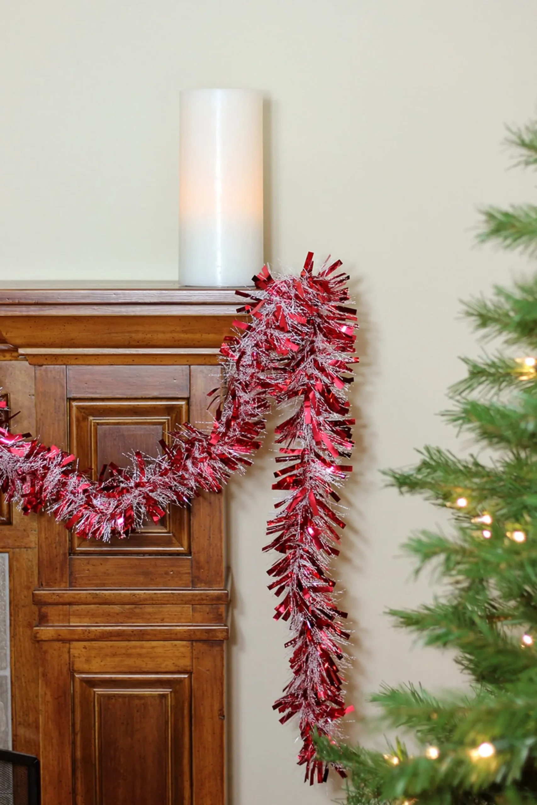 50' X 4" Red And White Wide Cut Snowblush Tinsel Christmas Garland - Unlit