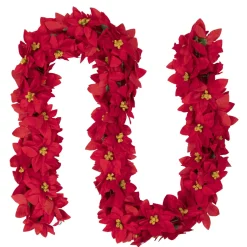 6' X 3" Red Artificial Poinsettia Floral Christmas Garland - Unlit