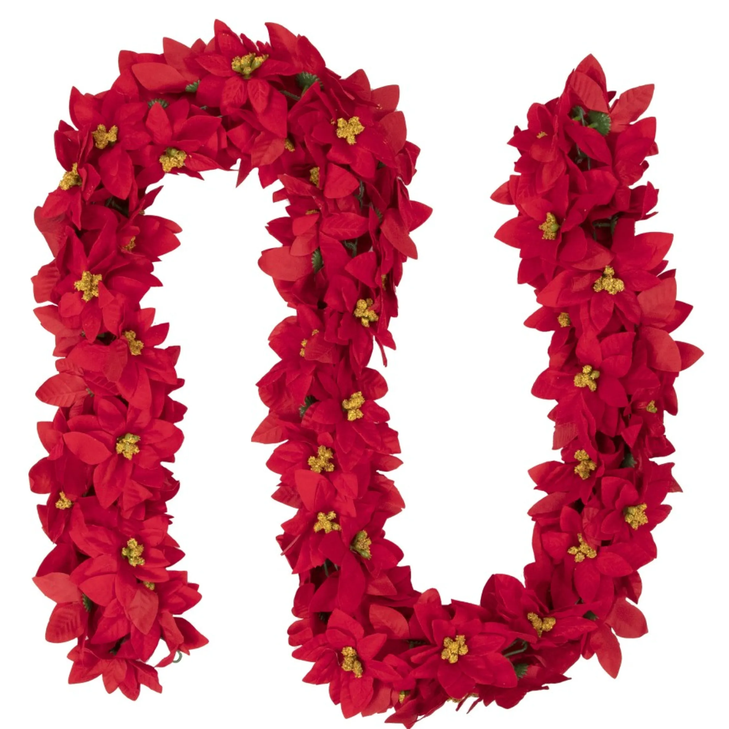 6' X 3" Red Artificial Poinsettia Floral Christmas Garland - Unlit