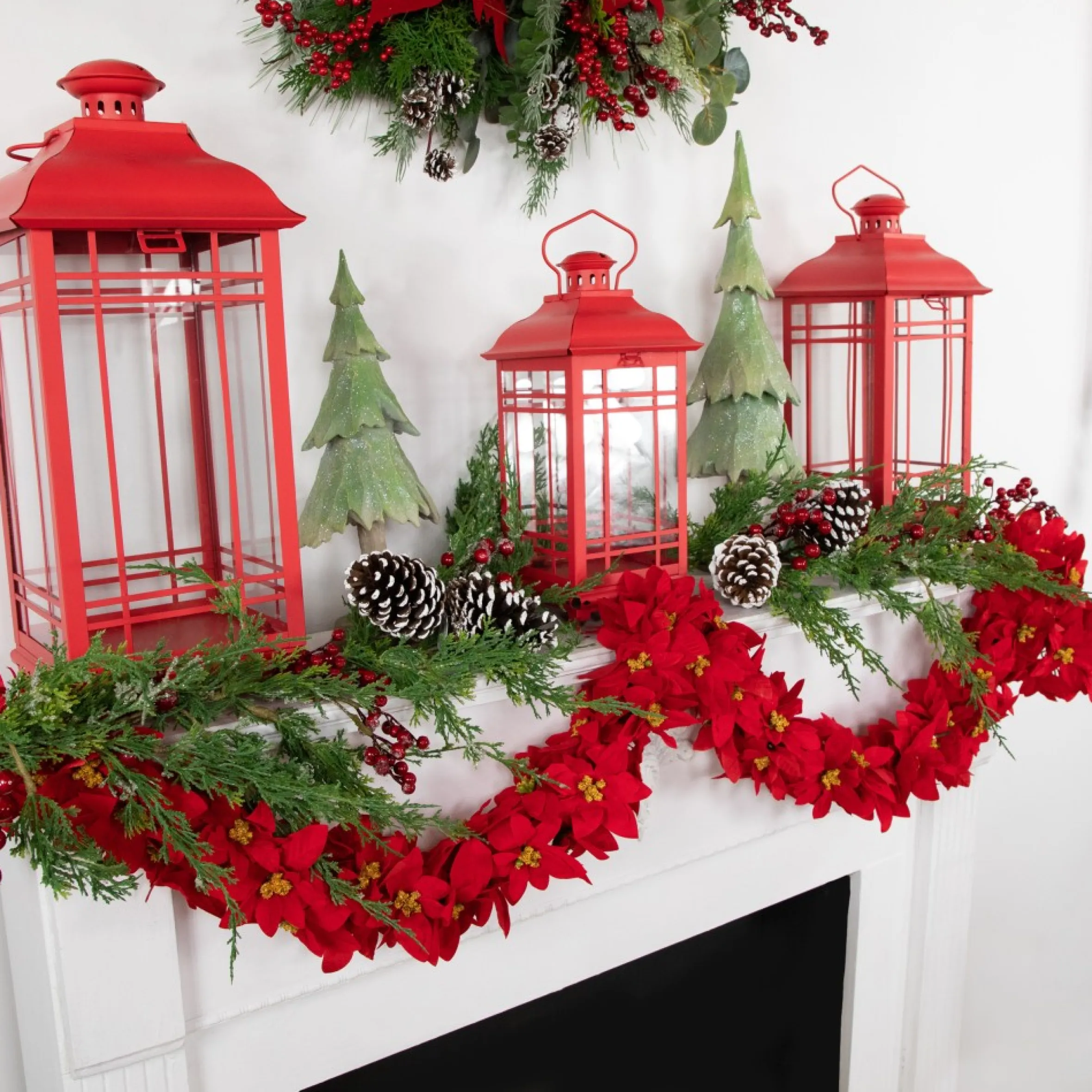 6' X 3" Red Artificial Poinsettia Floral Christmas Garland - Unlit