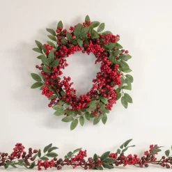 5' X 3.25" Red Berries With Leaves Artificial Christmas Garland, Unlit