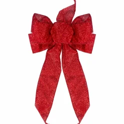 14" X 9" Red Glittered 6 Loop Christmas Bow Decoration