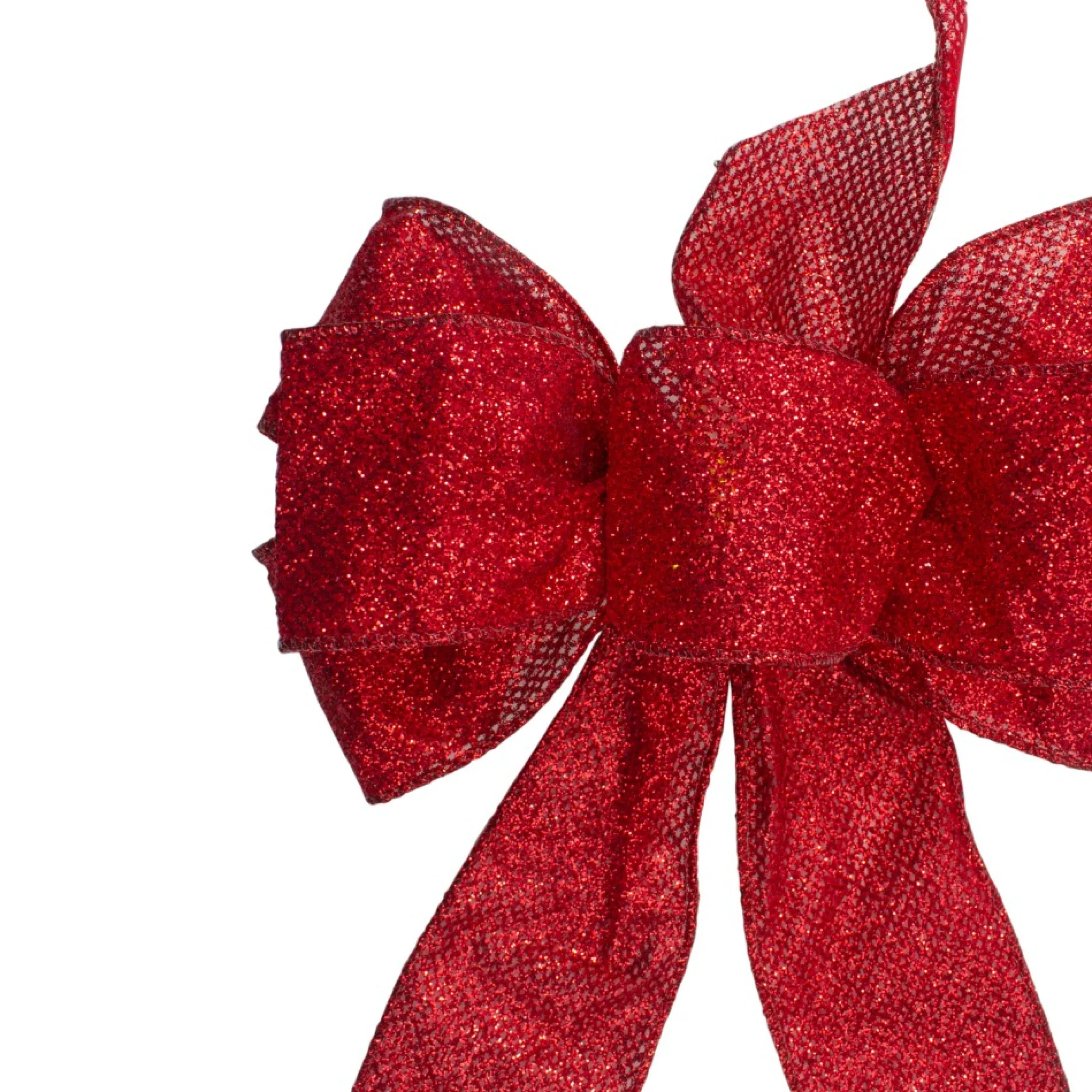 14" X 9" Red Glittered 6 Loop Christmas Bow Decoration