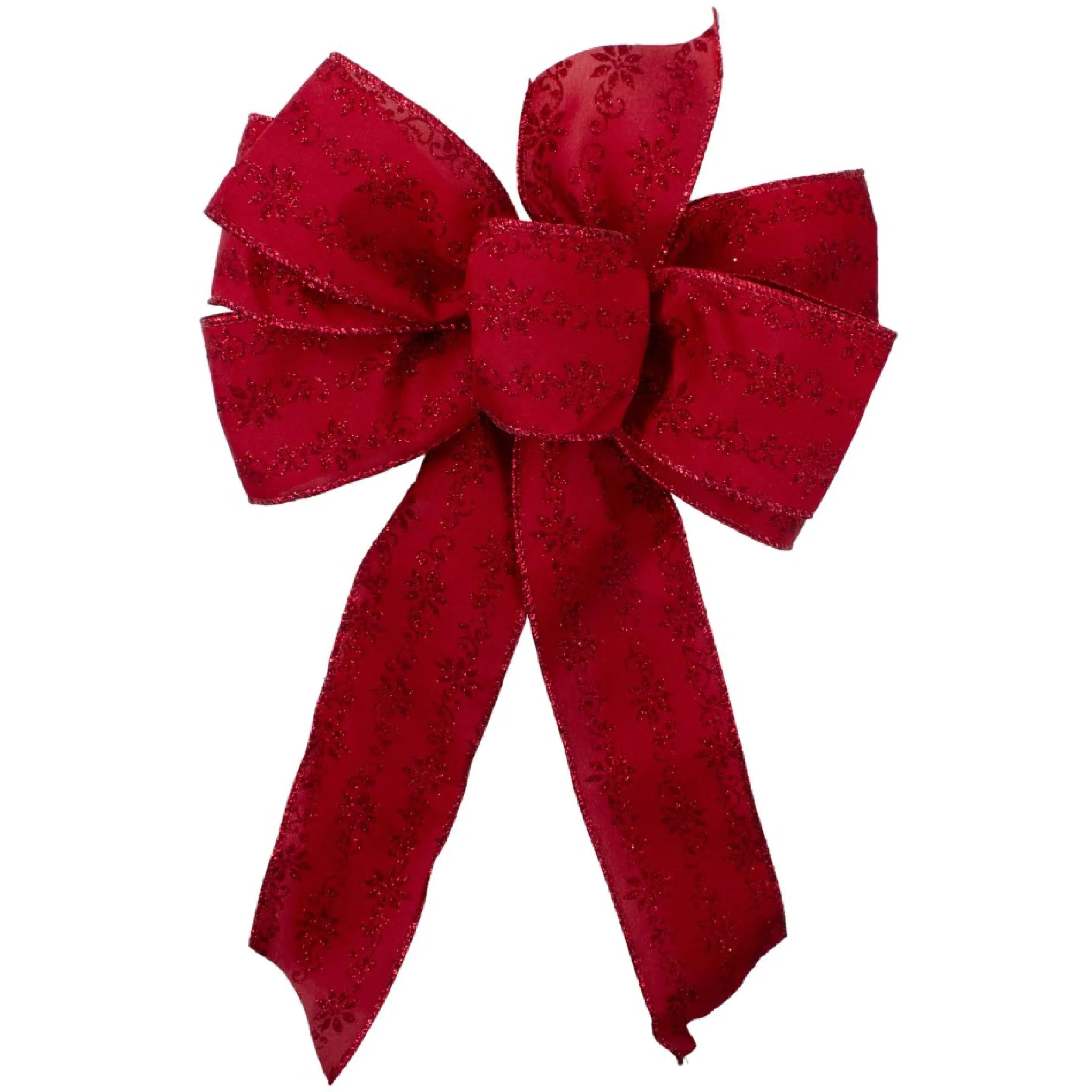 14" X 9" Red Glittered Poinsettia 6 Loop Christmas Bow Decoration