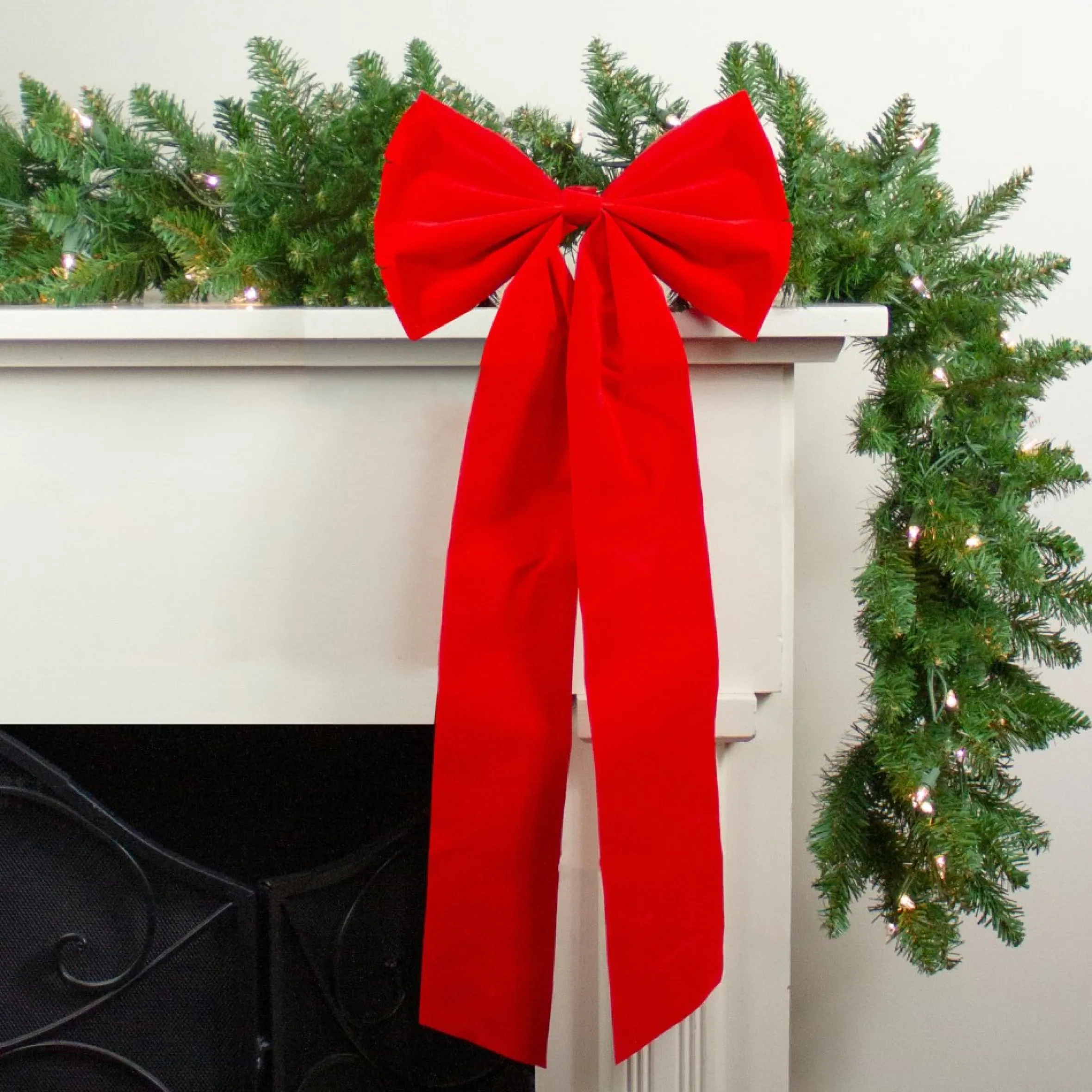 12" X 24" Red 4-Loop Velveteen Christmas Bow Decoration