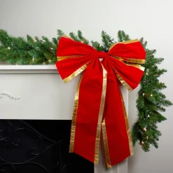 18" X 30" Red 4-Loop Velveteen Christmas Bow With Gold Trim