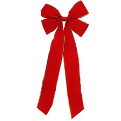 12" X 28" Red 4-Loop Velveteen Christmas Bow With Gold Trim