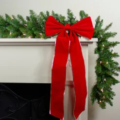 12" X 28" Red 4-Loop Velveteen Christmas Bow With Gold Trim
