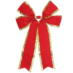 24" X 38" Red 4-Loop Velveteen Christmas Bow With Gold Trim