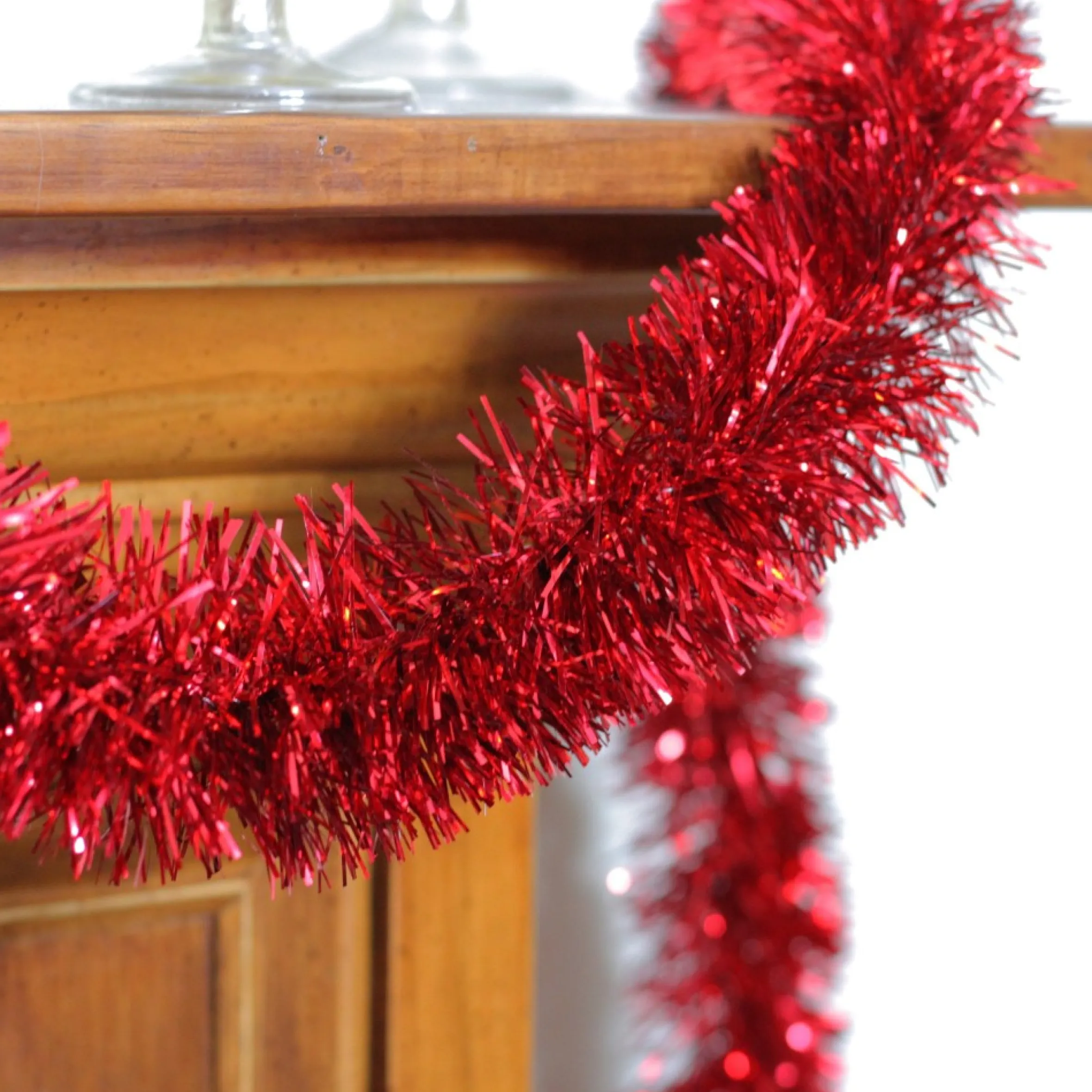 50' X 2.5" Red Tinsel Artificial Christmas Garland - Unlit
