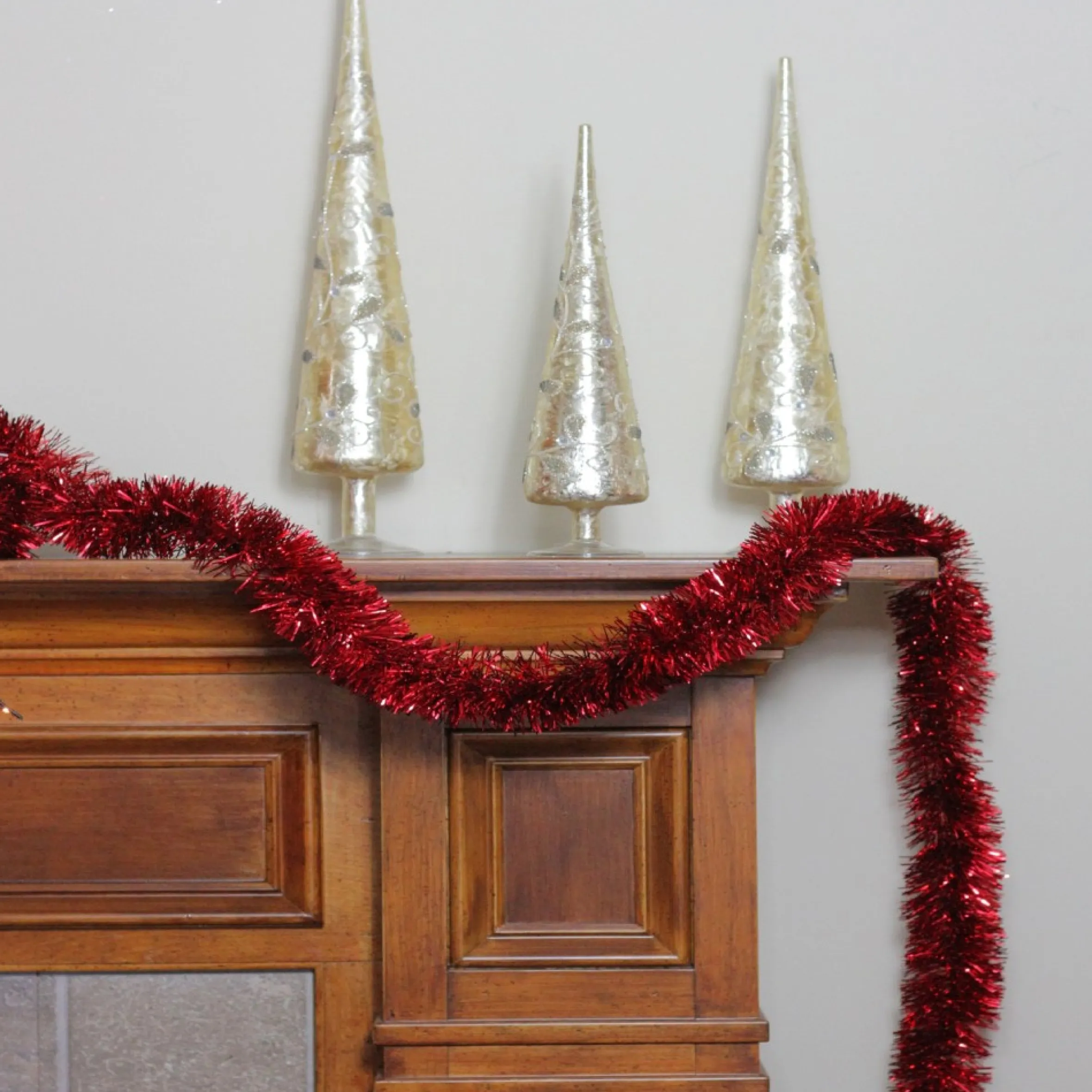 50' X 2.5" Red Tinsel Artificial Christmas Garland - Unlit