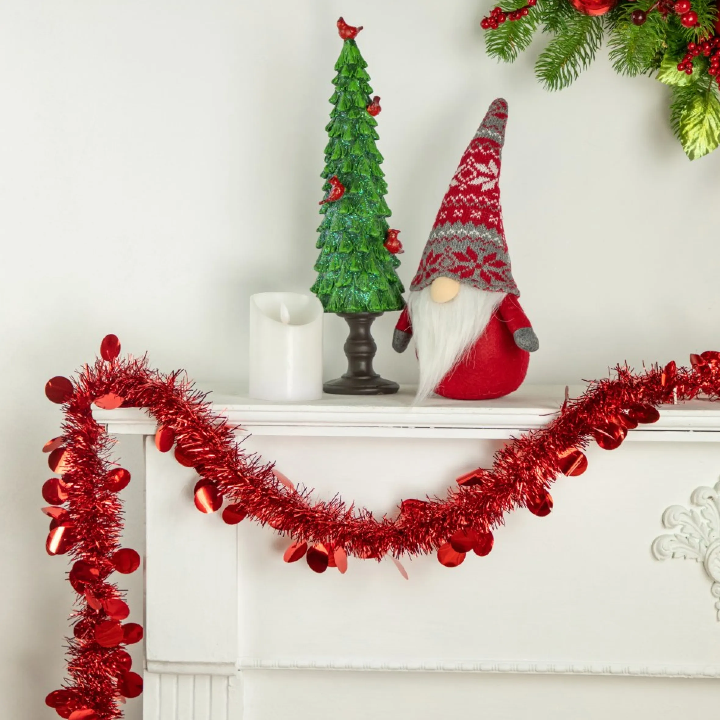 50' X 2.5" Red Tinsel Christmas Garland With Polka Dots - Unlit