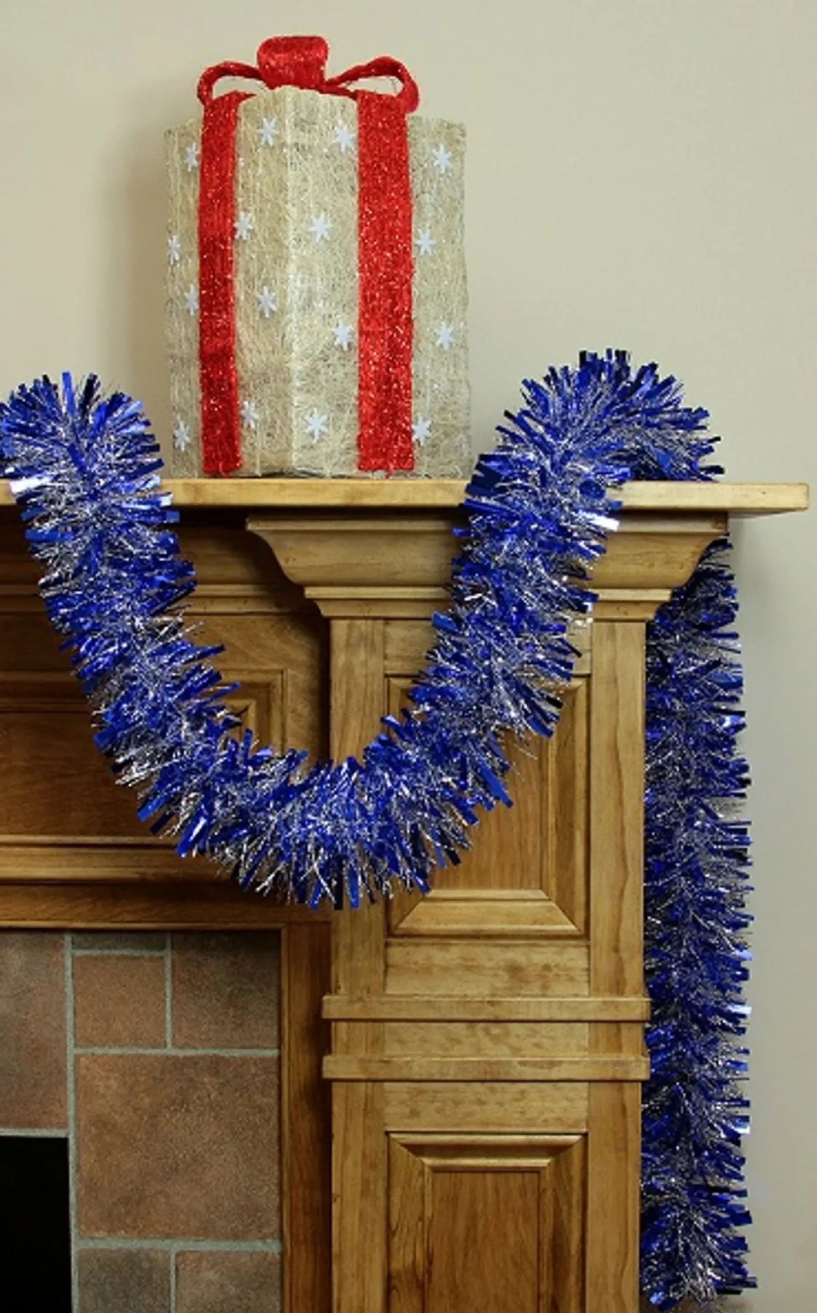 12' X 3" Shiny Blue And Snowblush Wide Cut Tinsel Christmas Garland - Unlit
