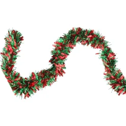 50' X 4" Shiny Green And Red Wide Cut Tinsel Christmas Garland - Unlit