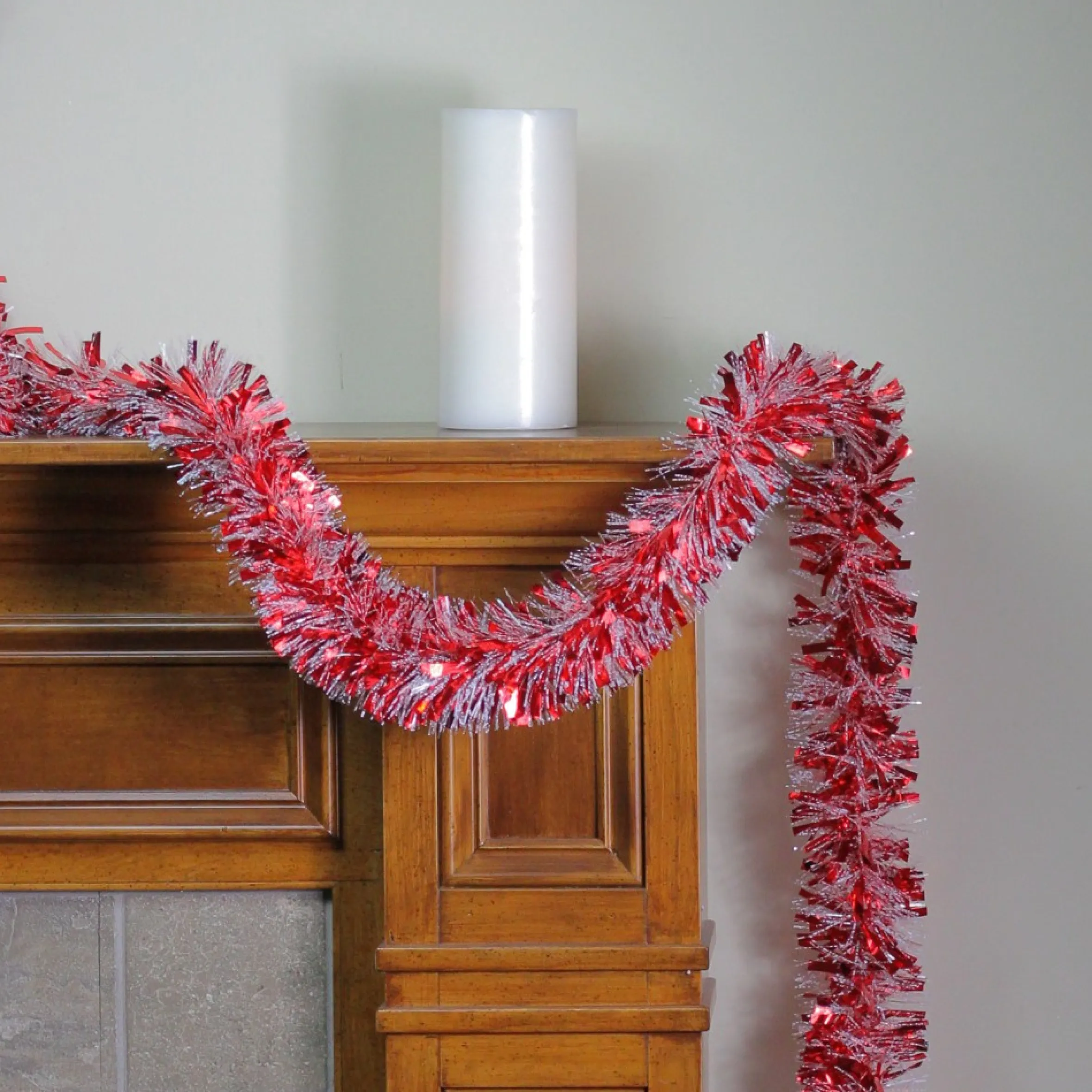 12' X 4" Shiny Red And Snowblush Wide Cut Tinsel Christmas Garland - Unlit