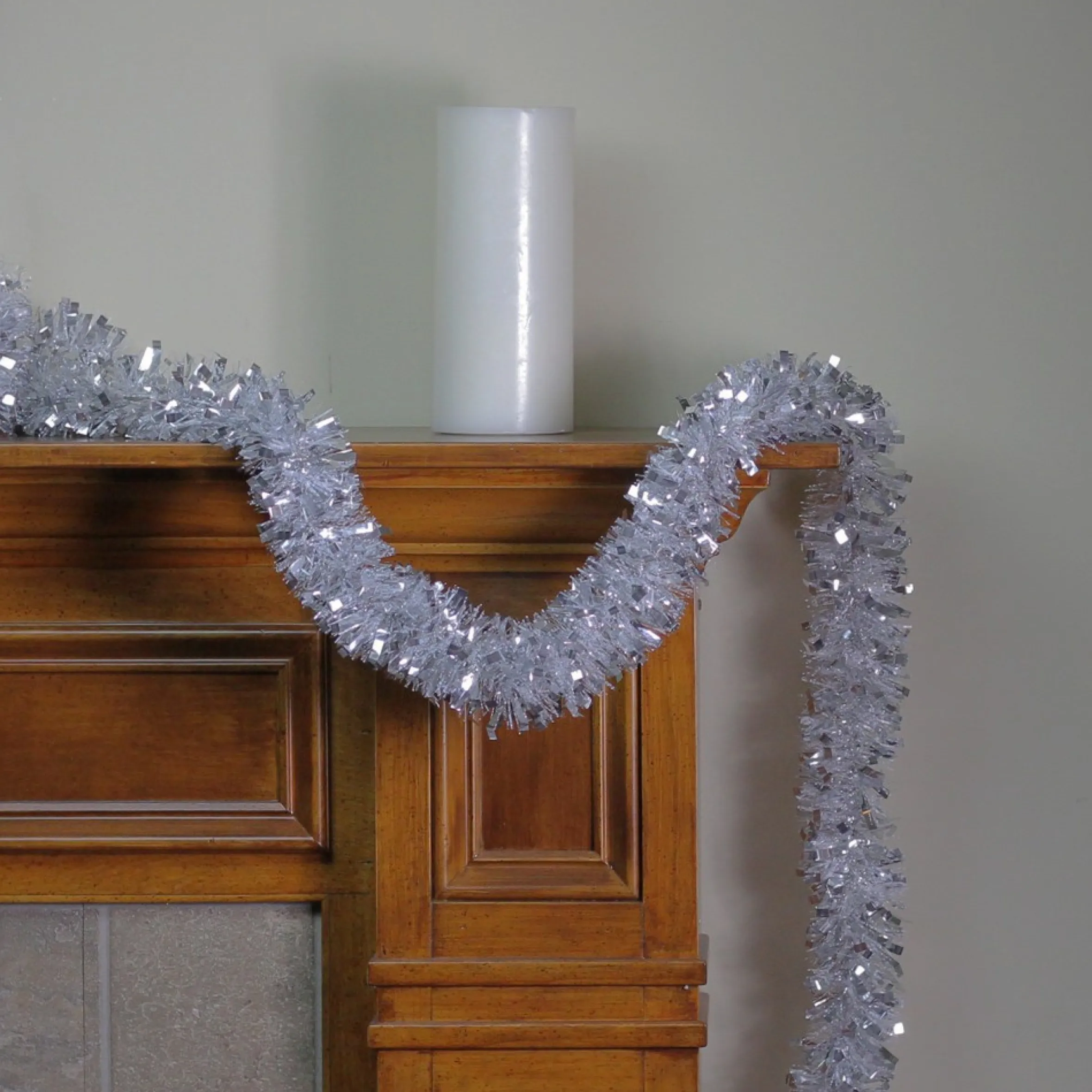 12' X 3" Shiny Silver And Snowblush Wide Cut Tinsel Christmas Garland - Unlit