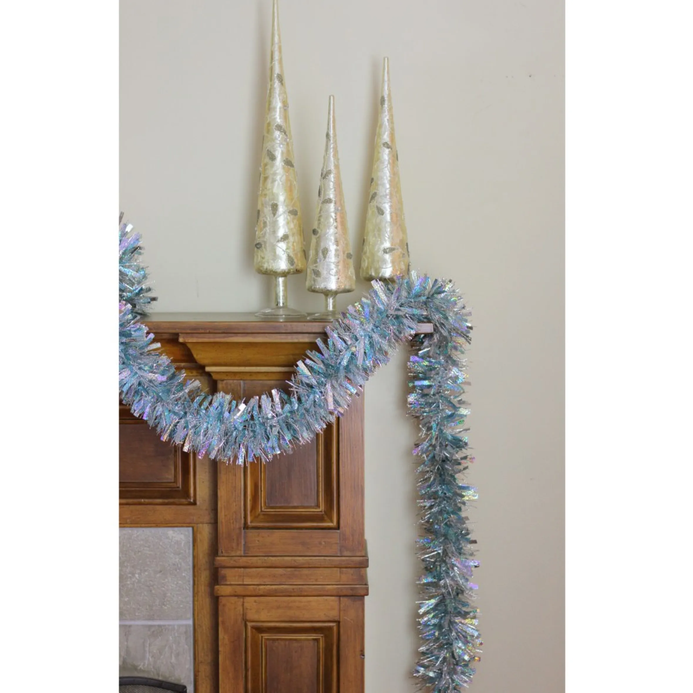 12' X 3" Silver And Blue Tinsel Wide Cut Artificial Christmas Garland - Unlit