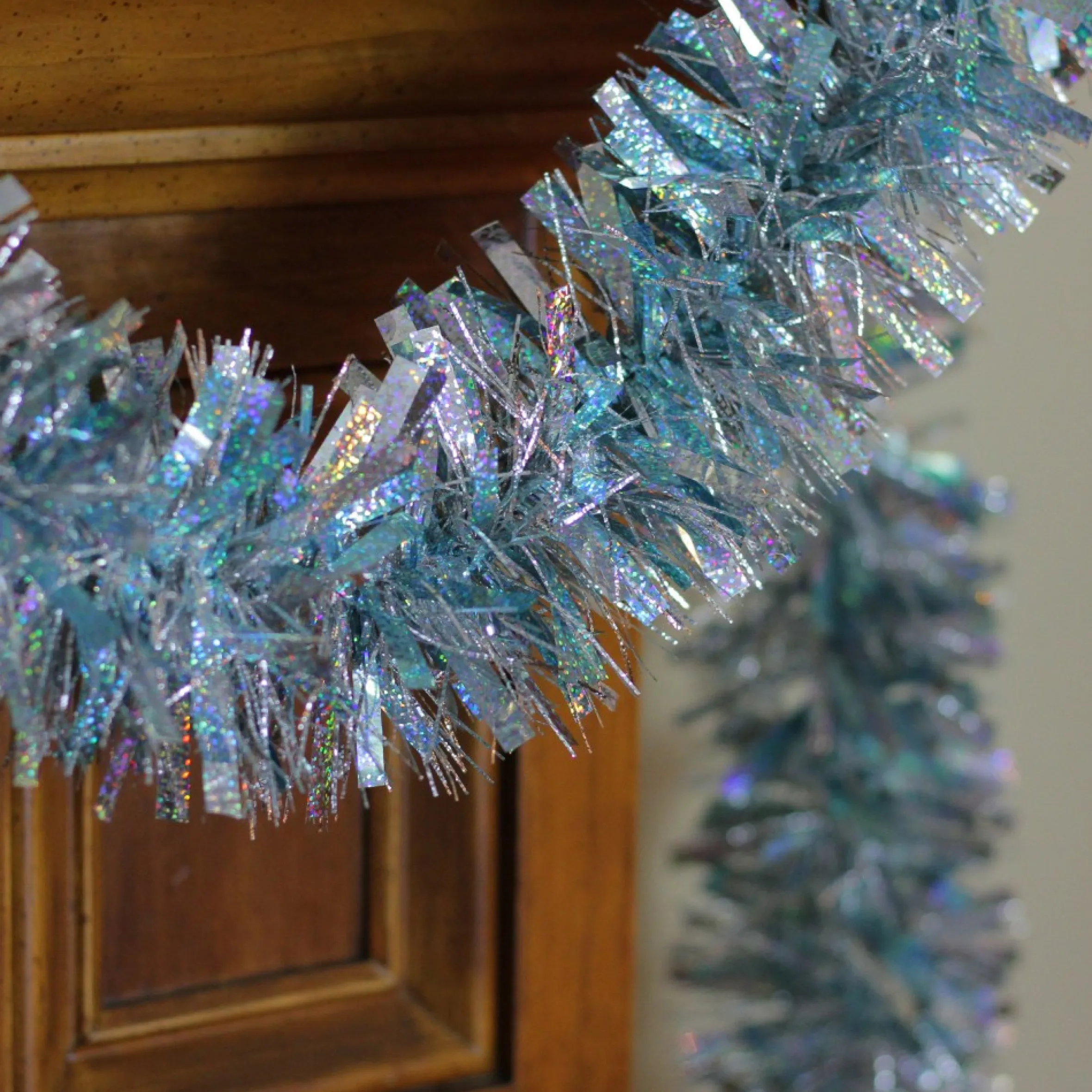 12' X 3" Silver And Blue Tinsel Wide Cut Artificial Christmas Garland - Unlit