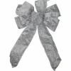 14" X 9" Silver Glittered 6 Loop Christmas Bow Decoration