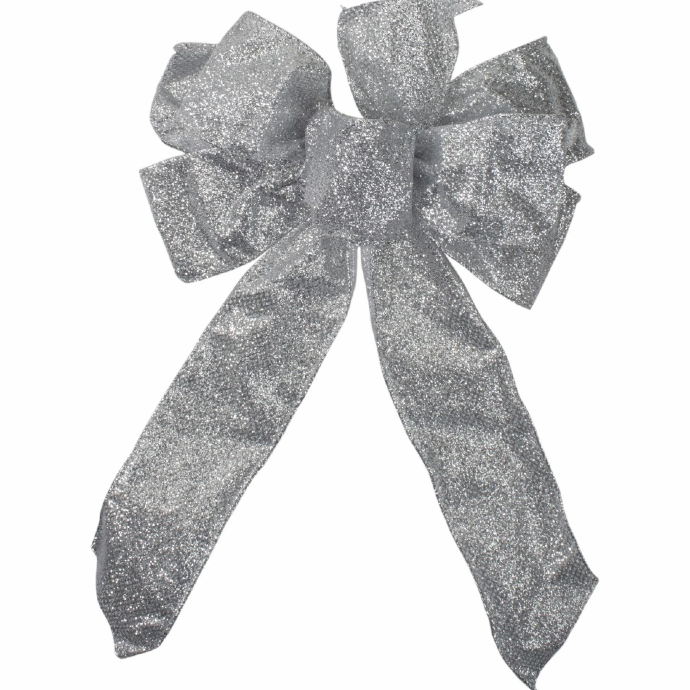 14" X 9" Silver Glittered 6 Loop Christmas Bow Decoration