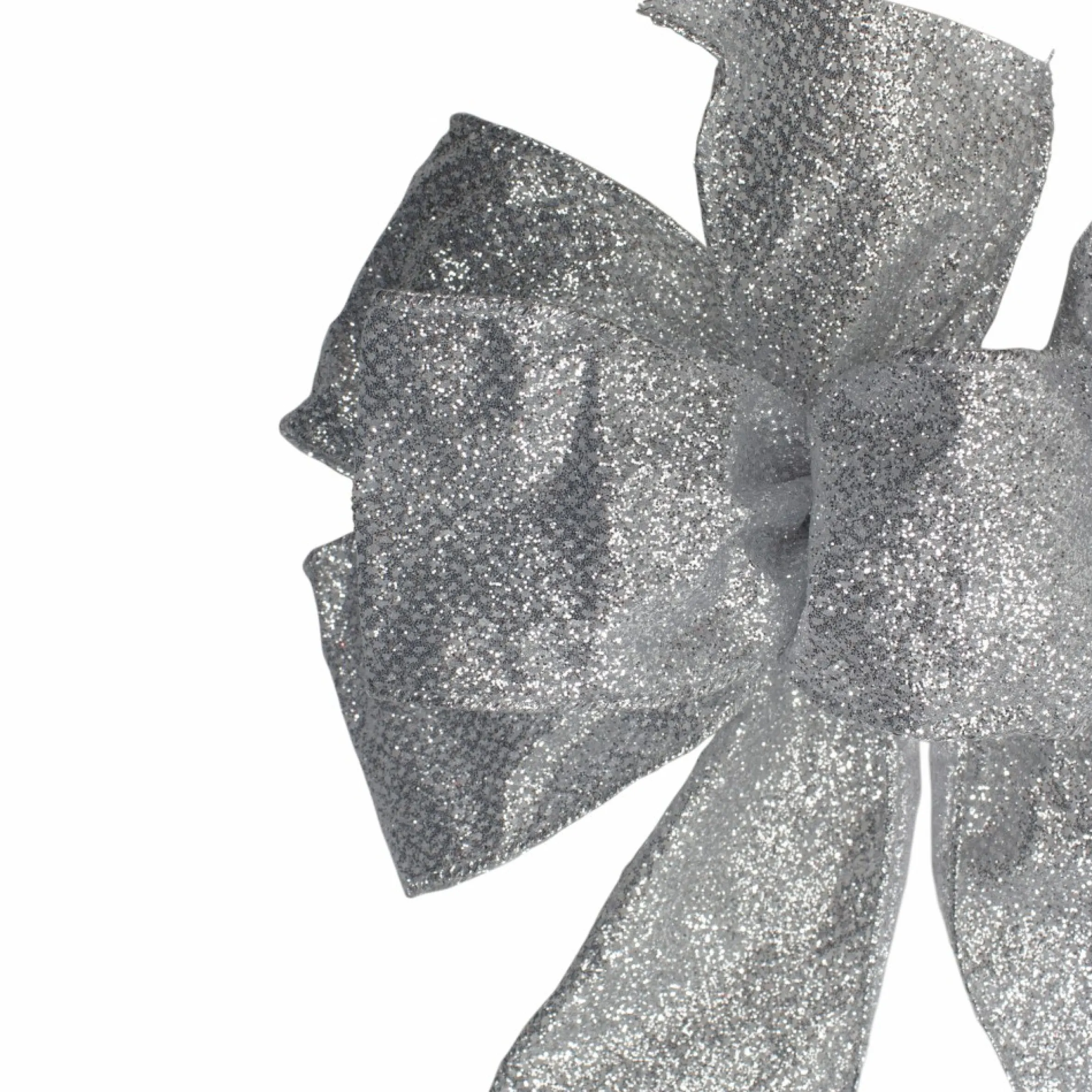 14" X 9" Silver Glittered 6 Loop Christmas Bow Decoration