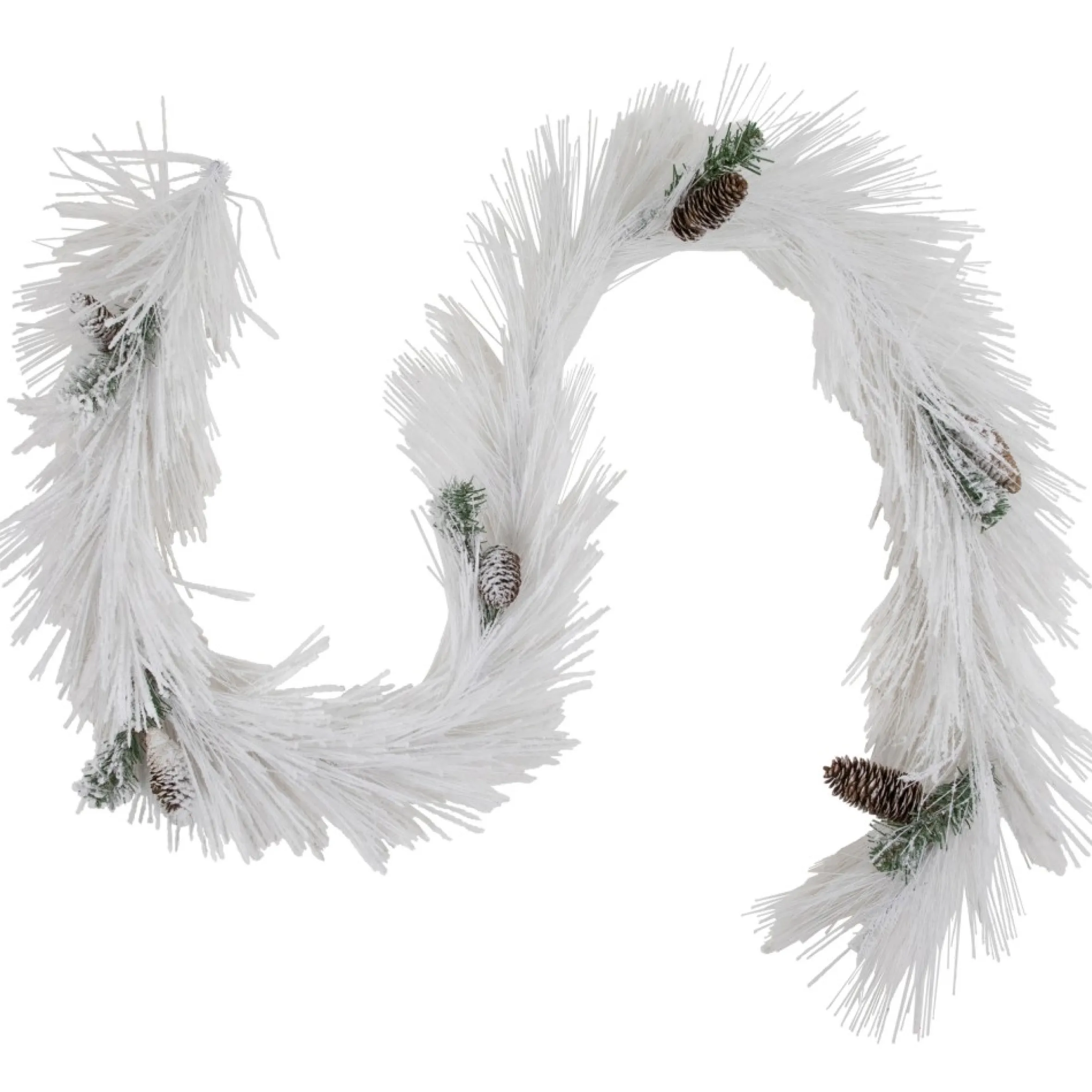6' X 10" White Flocked Artificial Christmas Garland With Pine Cones, Unlit