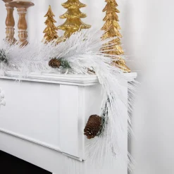 6' X 10" White Flocked Artificial Christmas Garland With Pine Cones, Unlit