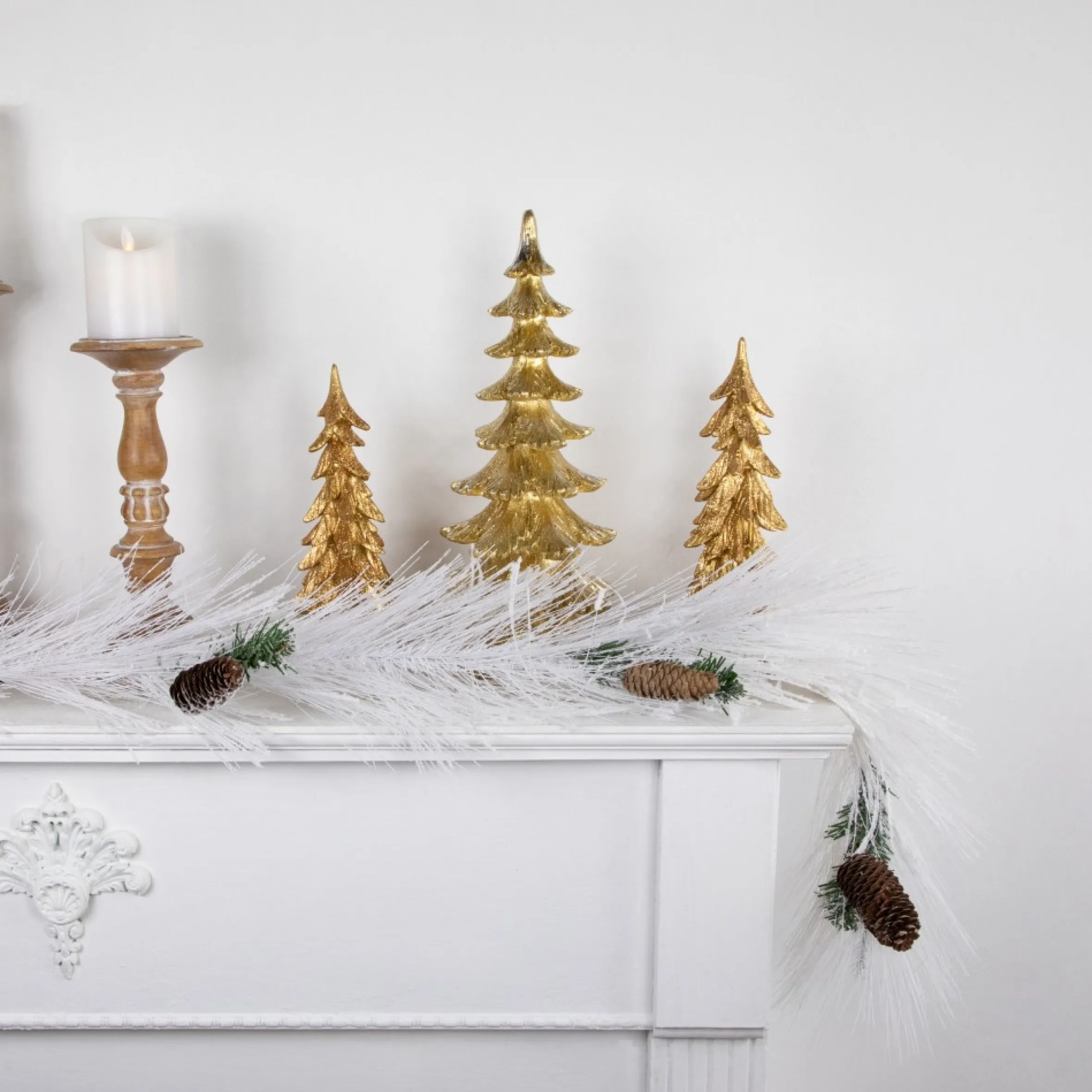 6' X 10" White Flocked Artificial Christmas Garland With Pine Cones, Unlit