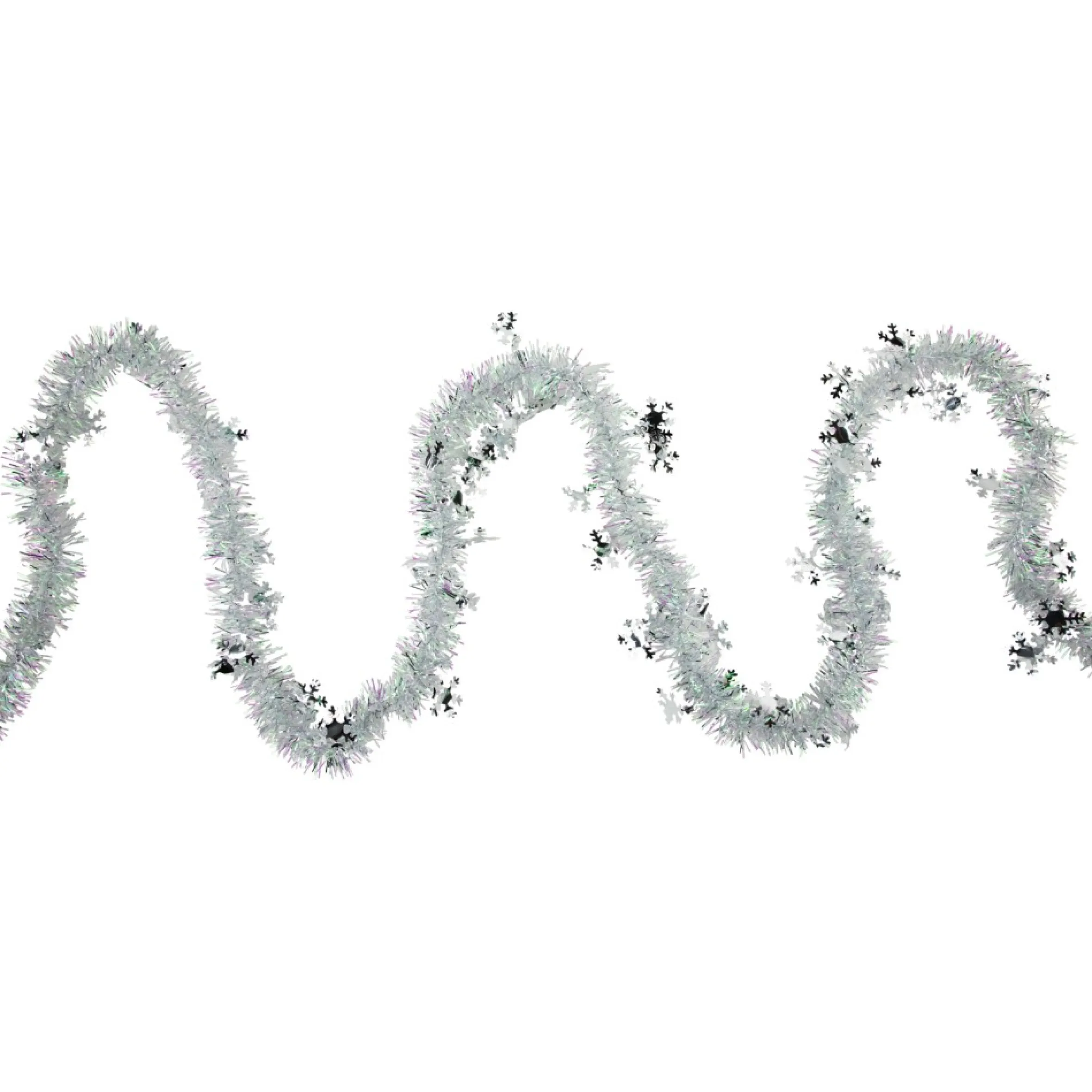 12' X 3" White Iridescent And Silver Snowflakes Christmas Tinsel Garland - Unlit