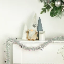 12' X 3" White Iridescent And Silver Snowflakes Christmas Tinsel Garland - Unlit
