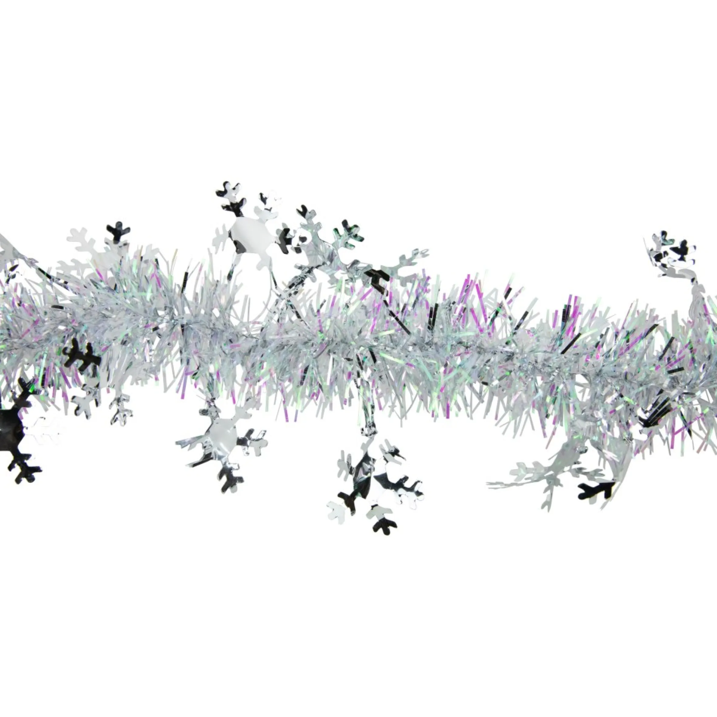 12' X 3" White Iridescent And Silver Snowflakes Christmas Tinsel Garland - Unlit