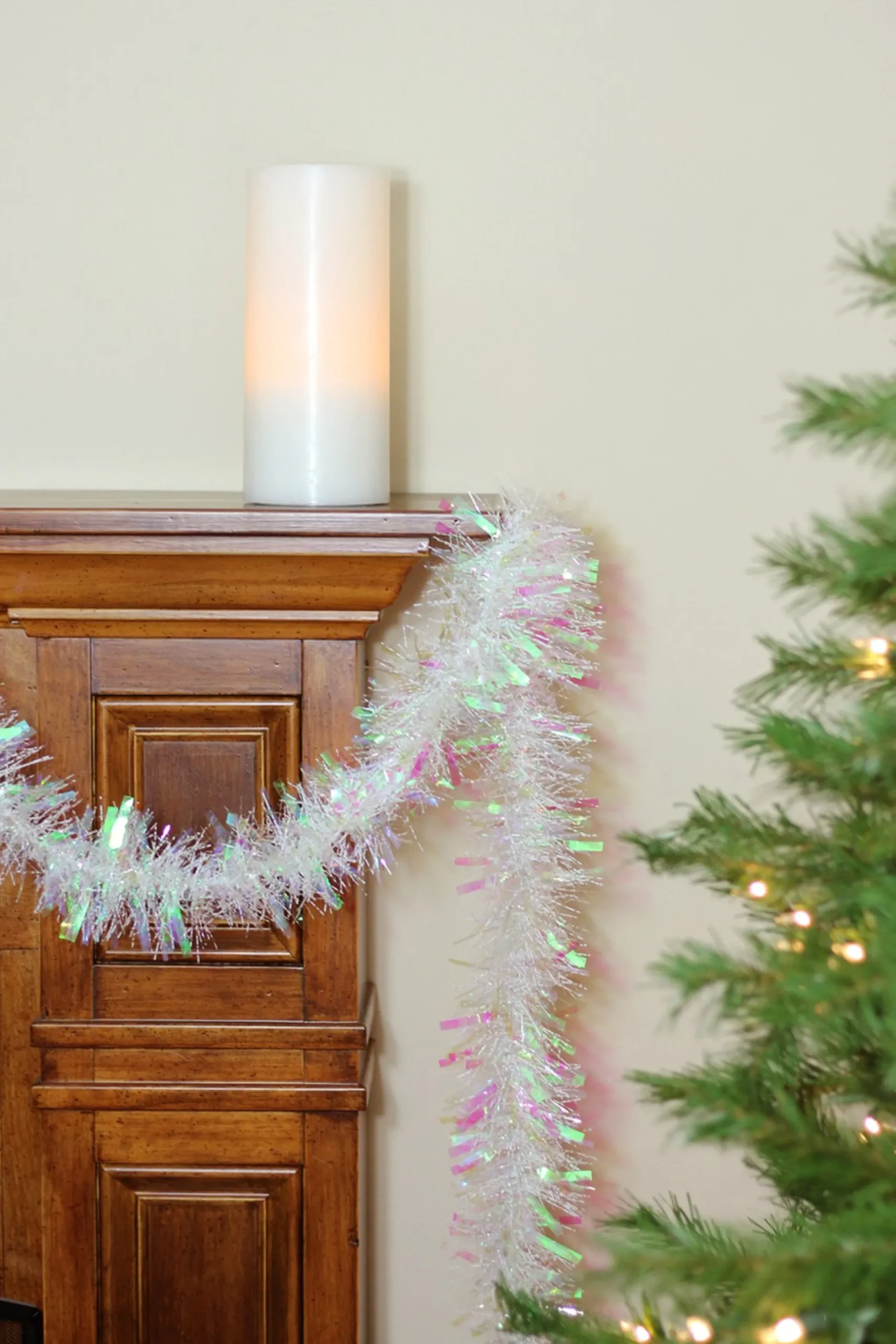 50' X 4" White Iridescent Wide Cut Tinsel Christmas Garland - Unlit