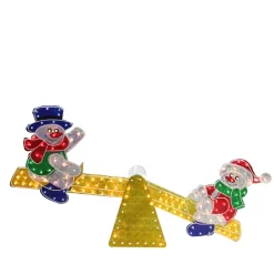 48" Yellow And Red Pre-Lit Holographic Snowmen On See Saw Outdoor Christmas Decor