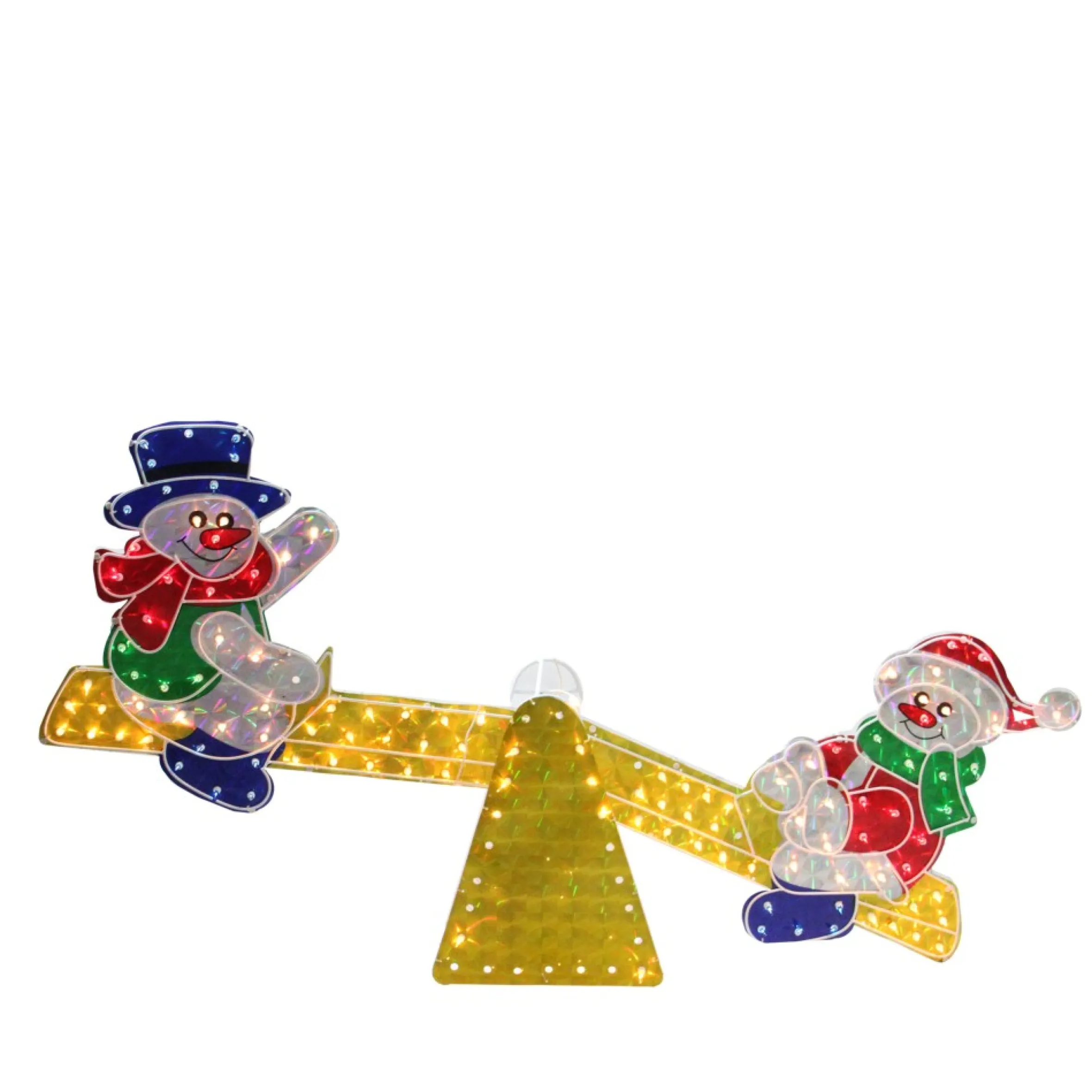 48" Yellow And Red Pre-Lit Holographic Snowmen On See Saw Outdoor Christmas Decor